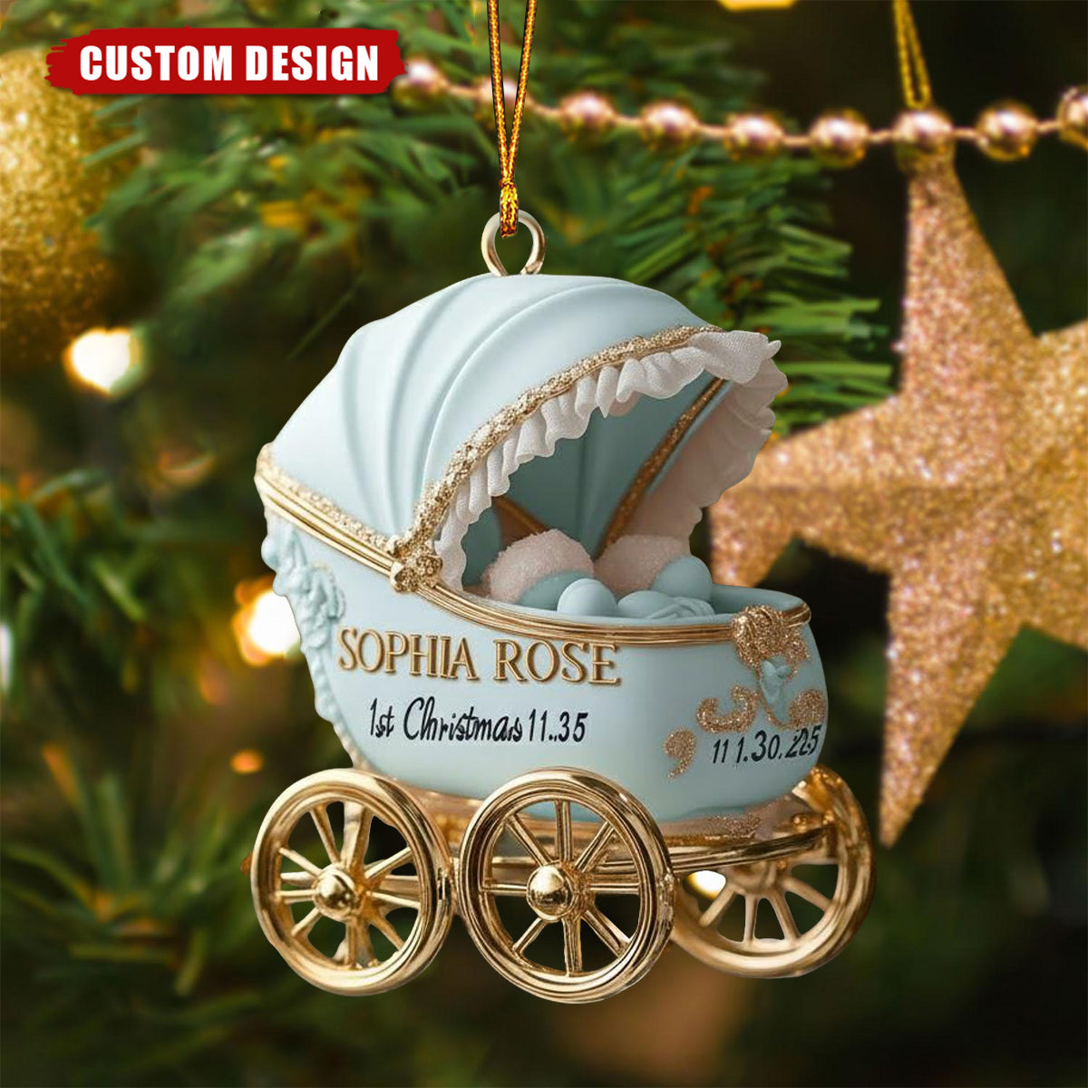 Personalized Baby Carriage Christmas Ornament – Custom Name & Date