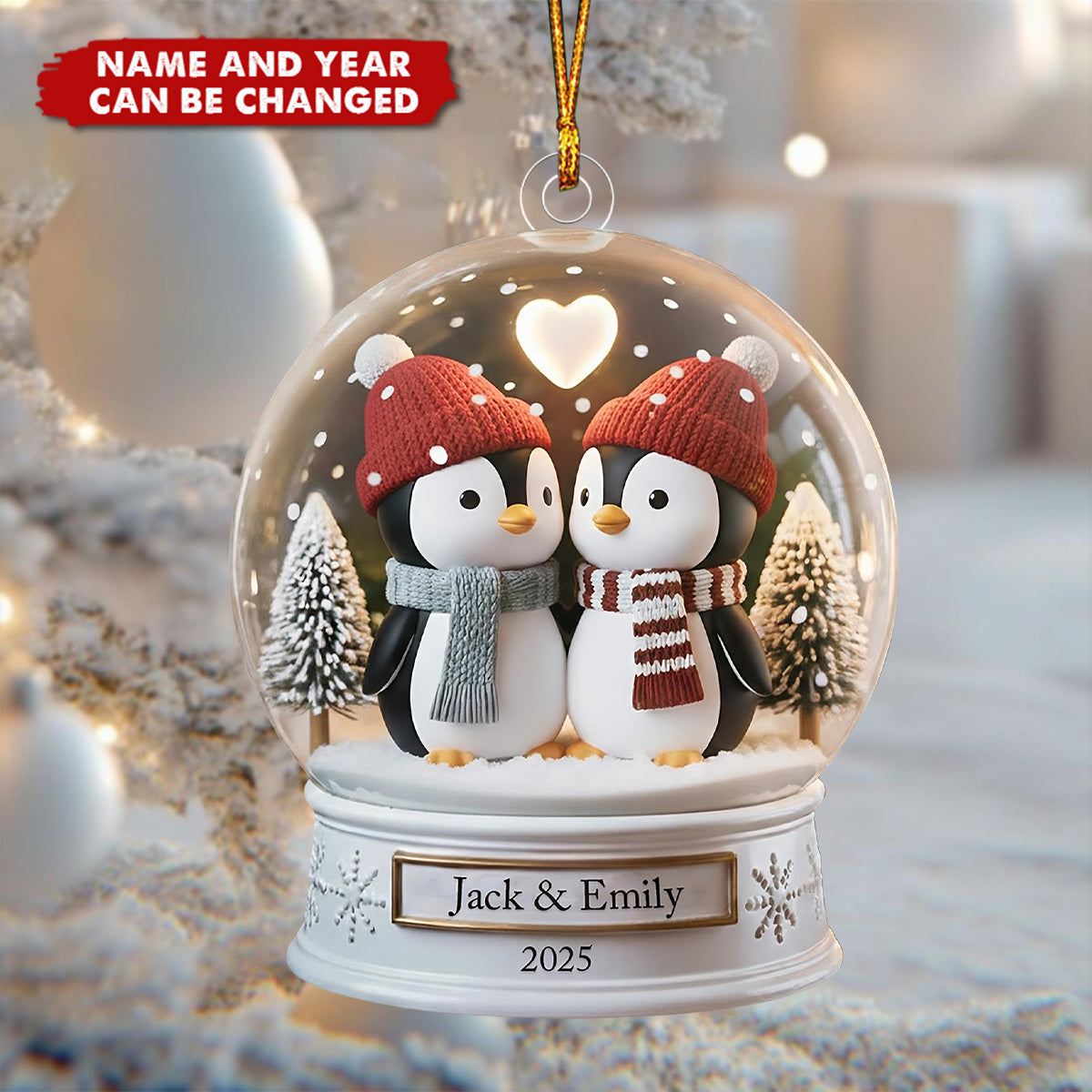 Personalized Penguin Couple Ornament – Custom Names & Year Gift