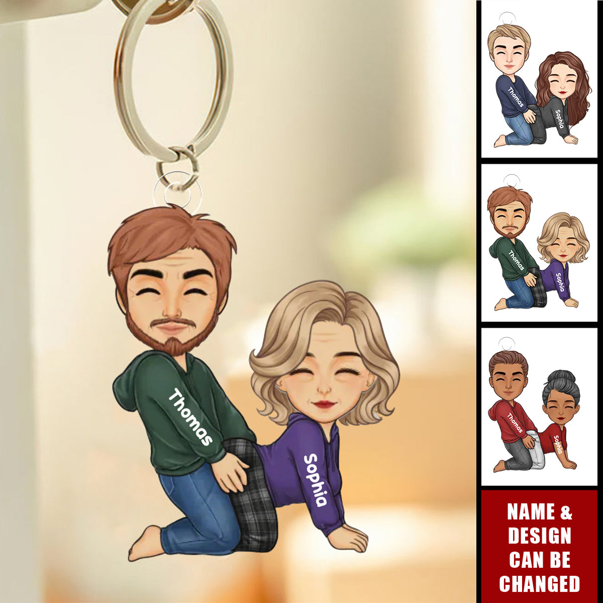 Naughty Personalized Cartoon Couple Keychain - Gifts For Couple
