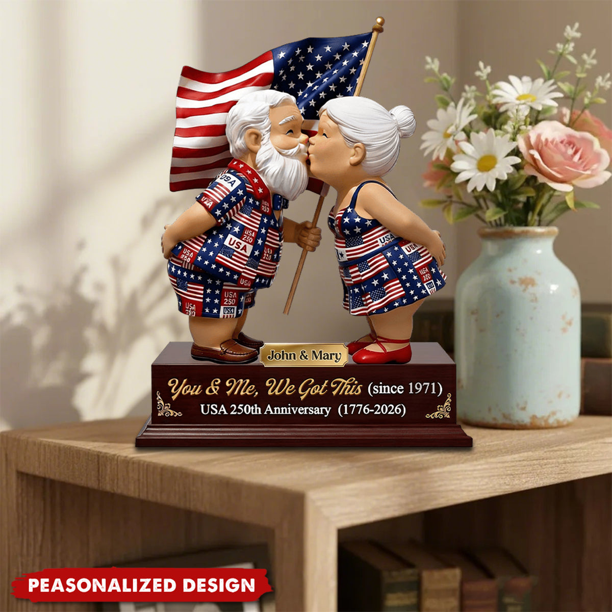 Personalized USA 250th Anniversary Couple Plaque – You & Me, We Got This