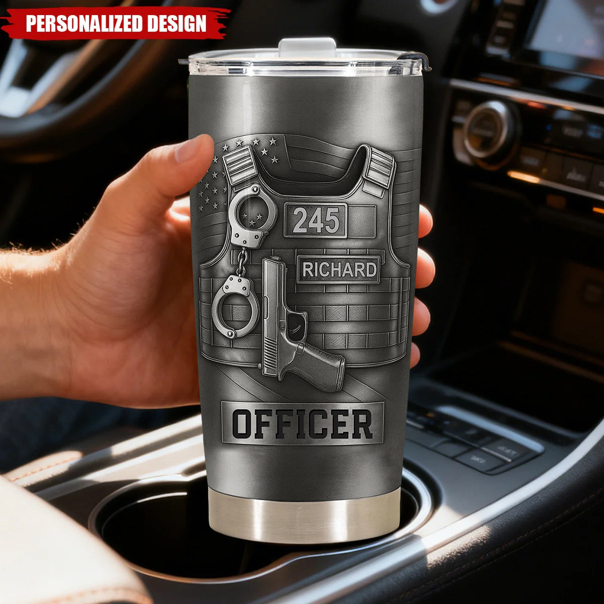 Personalized Police Officer Tumbler – Custom Name & Badge Number