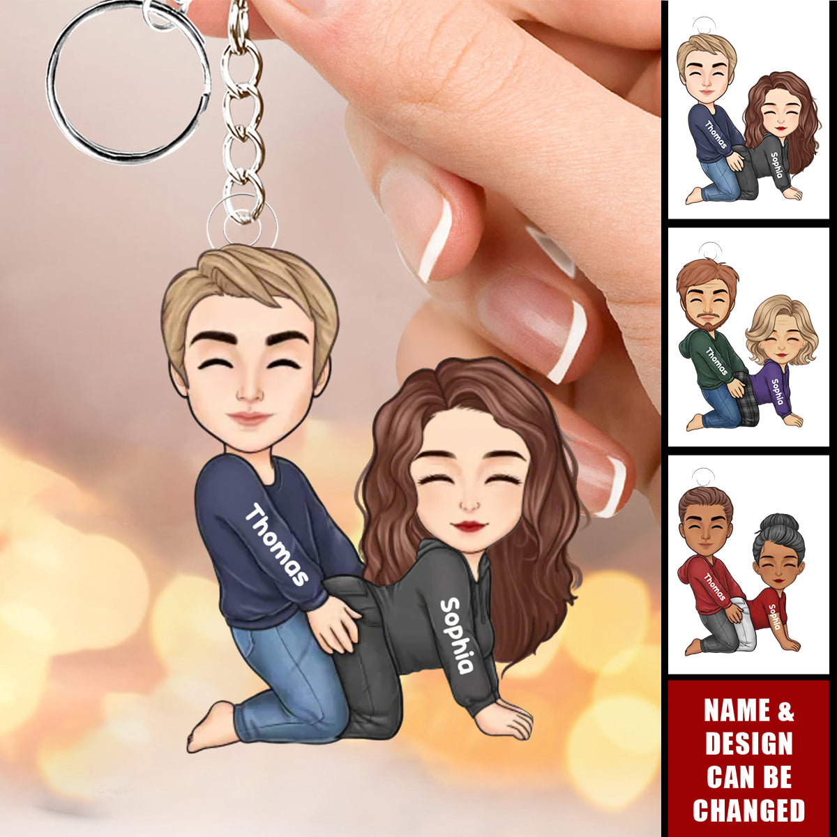 Naughty Personalized Cartoon Couple Keychain - Gifts For Couple