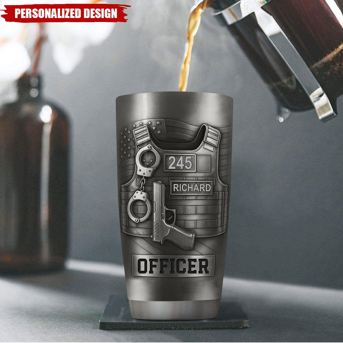 Personalized Police Officer Tumbler – Custom Name & Badge Number