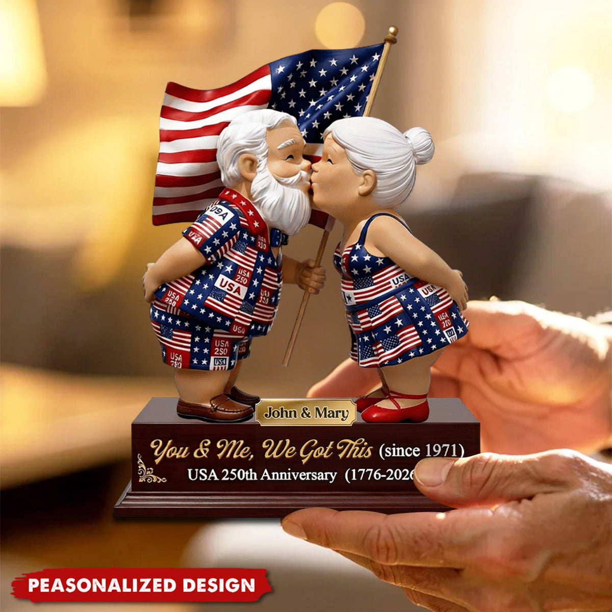Personalized USA 250th Anniversary Couple Plaque – You & Me, We Got This