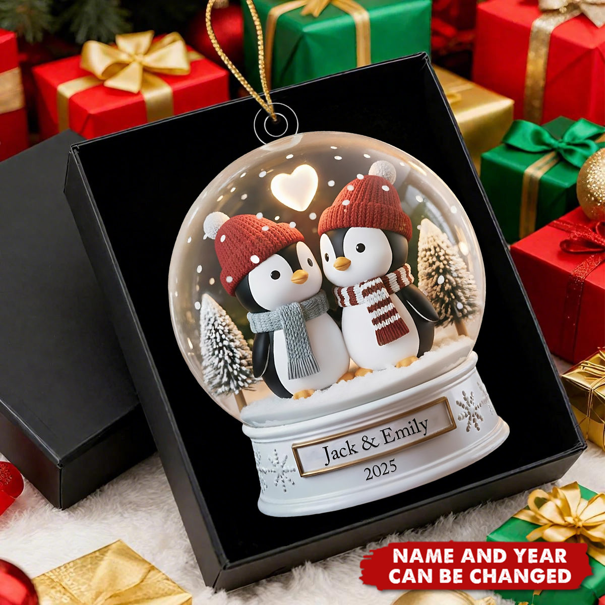Personalized Penguin Couple Ornament – Custom Names & Year Gift