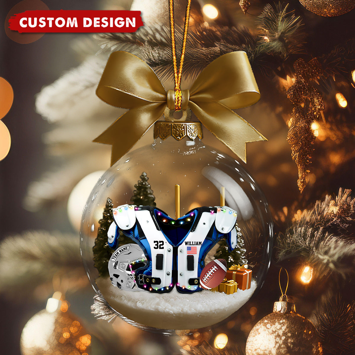 Custom Football Jersey Christmas Ornament – Personalized Name & Number