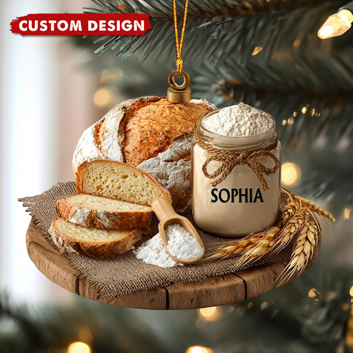 Custom Bread & Baking Christmas Ornament – Personalized Jar Name Gift for Bakers