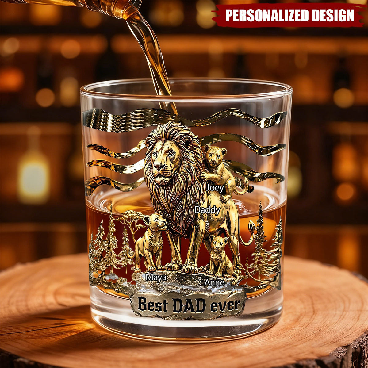 Personalized Lion Dad Whiskey Glass -Best Father‘s Day Gift