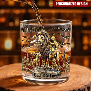 Personalized Lion Dad Whiskey Glass -Best Father‘s Day Gift