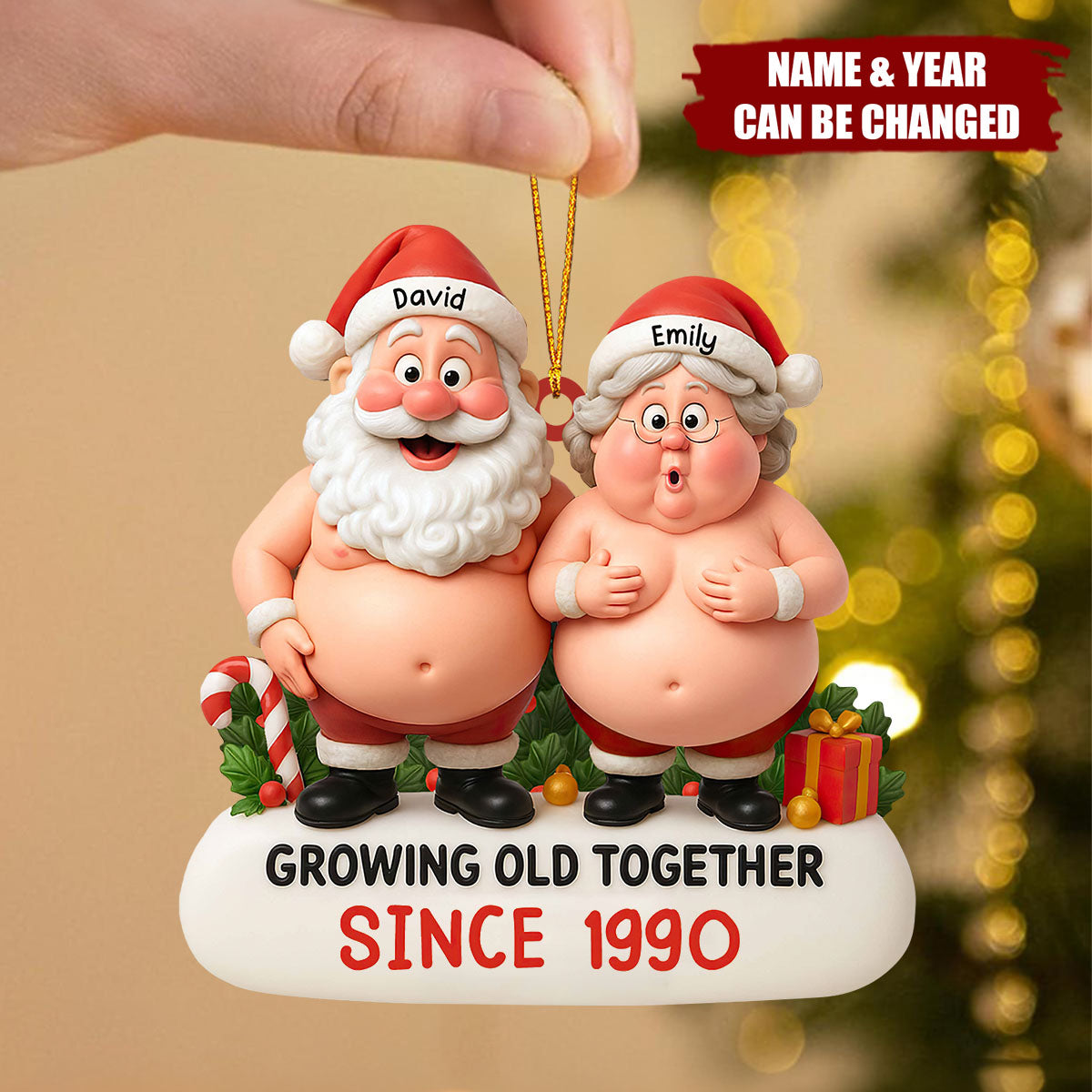 Personalized Santa & Mrs. Claus Couple Ornament – Custom Names & Year