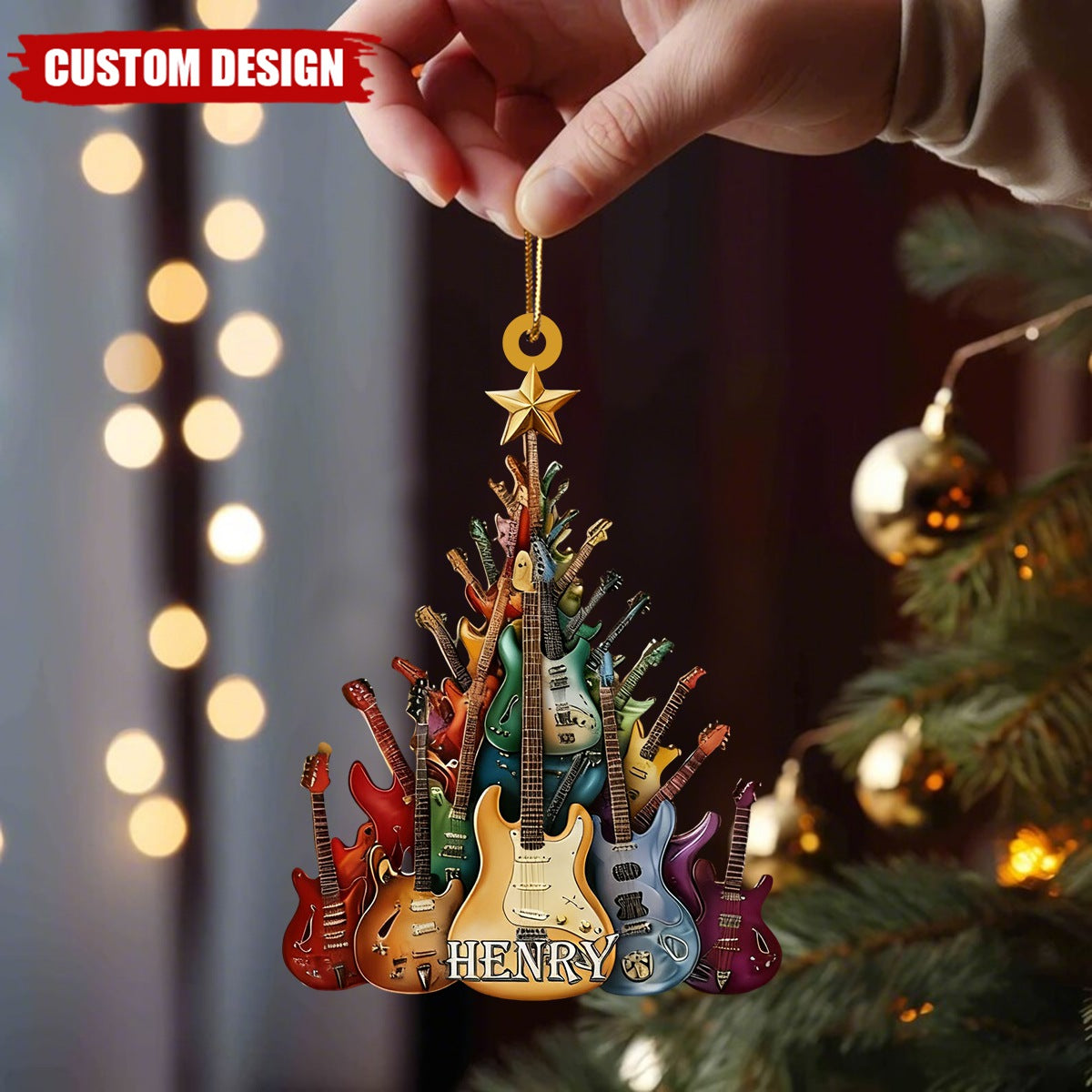Custom Guitar Tree Christmas Ornament – Personalized Name Music Lover Gift