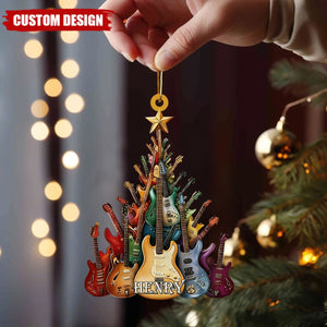 Custom Guitar Tree Christmas Ornament – Personalized Name Music Lover Gift