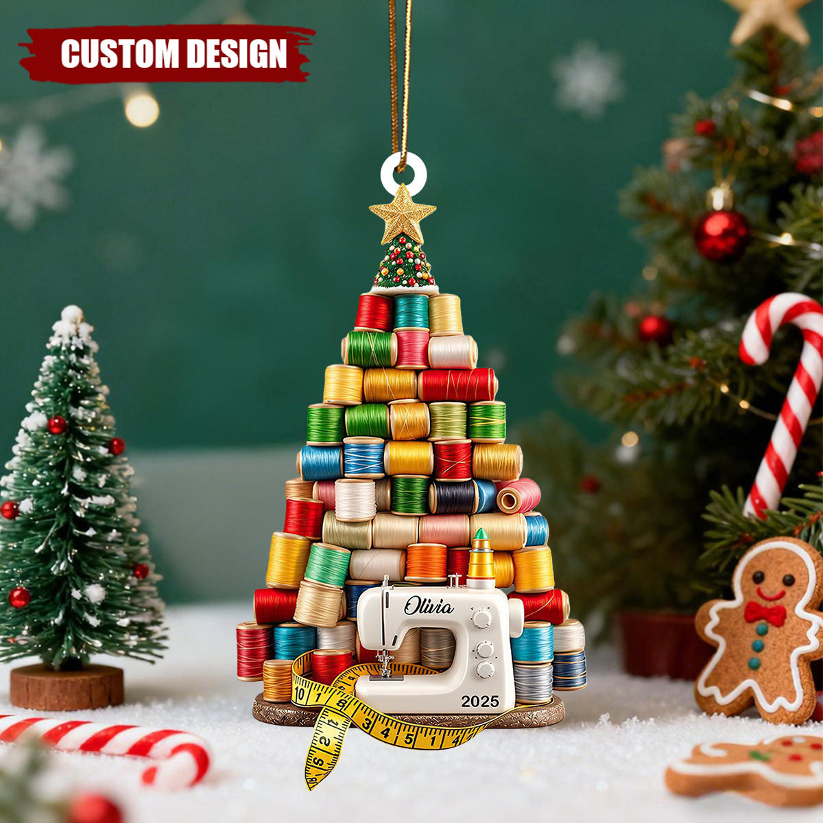 Personalized Vintage Sewing Machine Ornament – Custom Name Quilter Gift