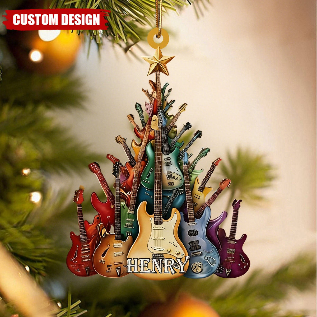 Custom Guitar Tree Christmas Ornament – Personalized Name Music Lover Gift