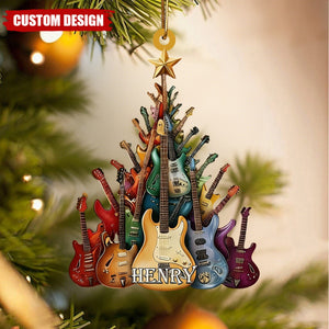 Custom Guitar Tree Christmas Ornament – Personalized Name Music Lover Gift