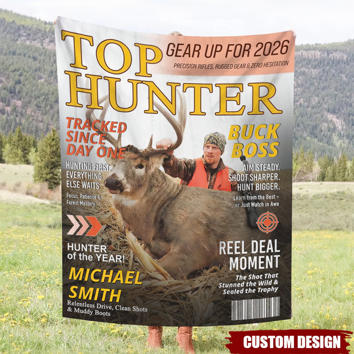Custom “Top Hunter” Magazine Cover Blanket – Personalized Hunting Gift