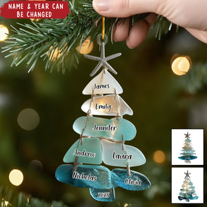 Personalized Sea Glass Family Ornament - Custom Names & Year