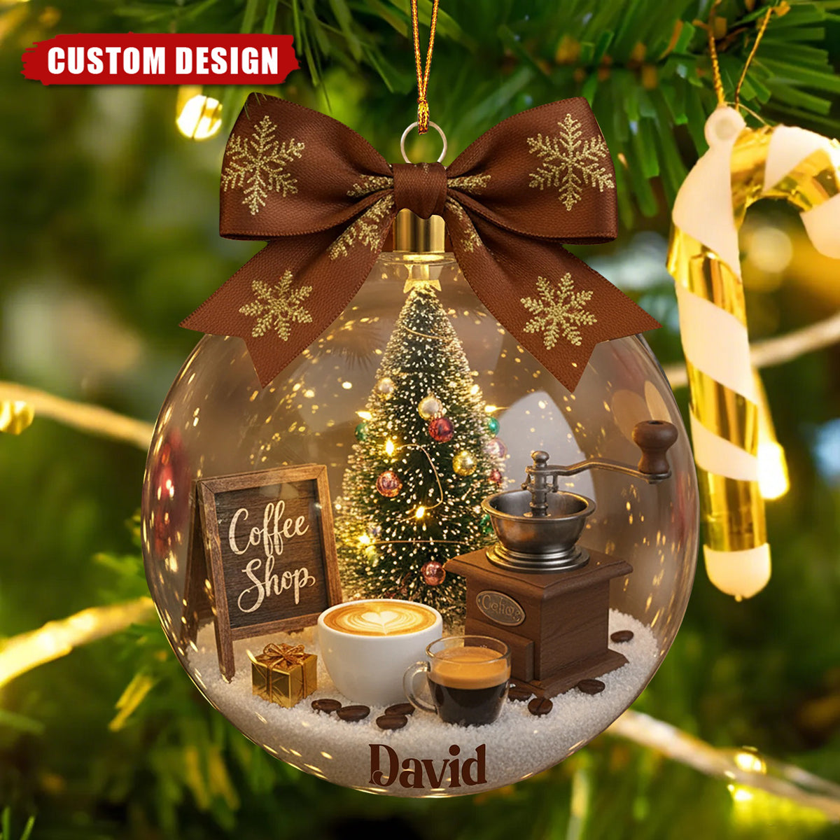 Personalized Coffee Shop Christmas Ornament – Custom Name Barista Gift
