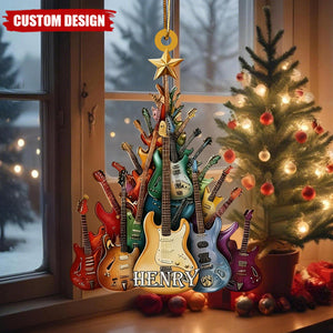 Custom Guitar Tree Christmas Ornament – Personalized Name Music Lover Gift