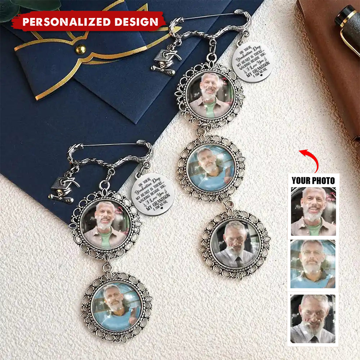 Personalized Graduation Tassel Pin - My Heart Is There Walking Beside You