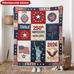 Personalized US 250th Anniversary Blanket -  Custom Name USA Independence Gift