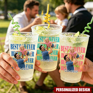 Personalized Father’s Day Party Cups, Custom Family Photo Reusable Drinking Cups for Dad