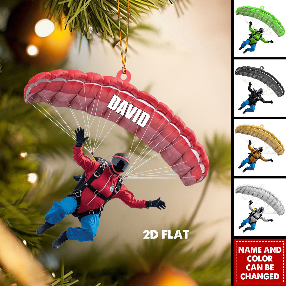 Personalized Skydiver Christmas Ornament – Custom Name & Color