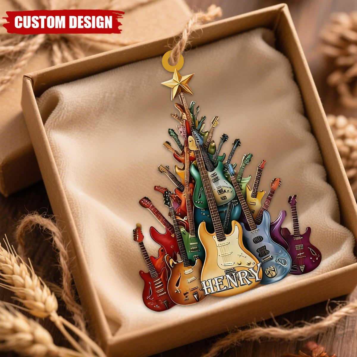 Custom Guitar Tree Christmas Ornament – Personalized Name Music Lover Gift