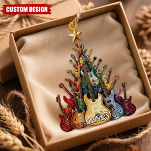 Custom Guitar Tree Christmas Ornament – Personalized Name Music Lover Gift