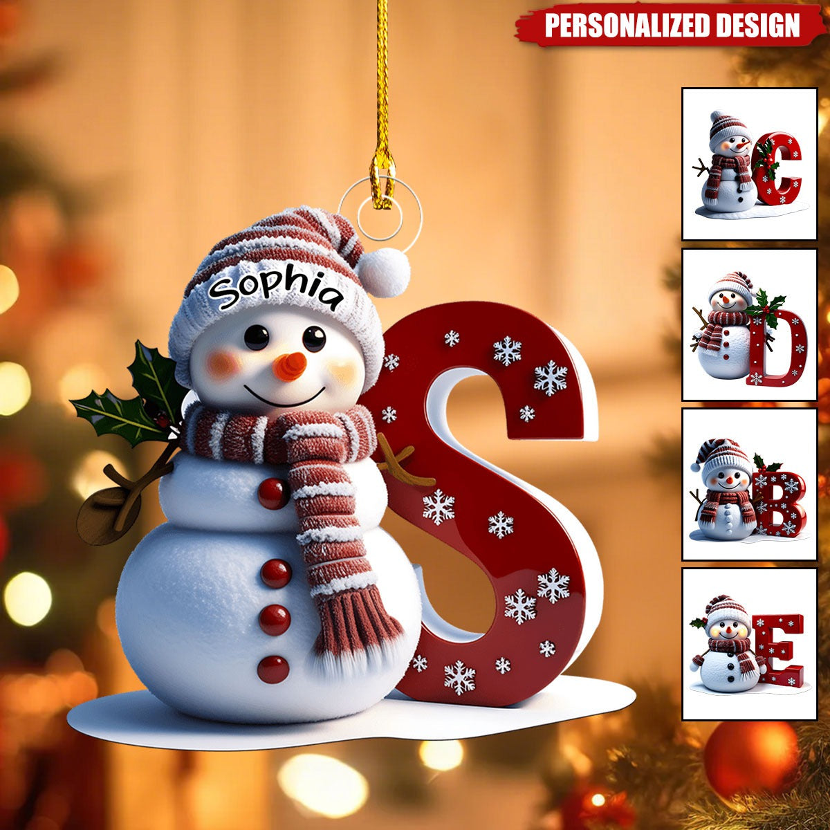 Snowman Initial Christmas Ornament – Add Your Name & Letter