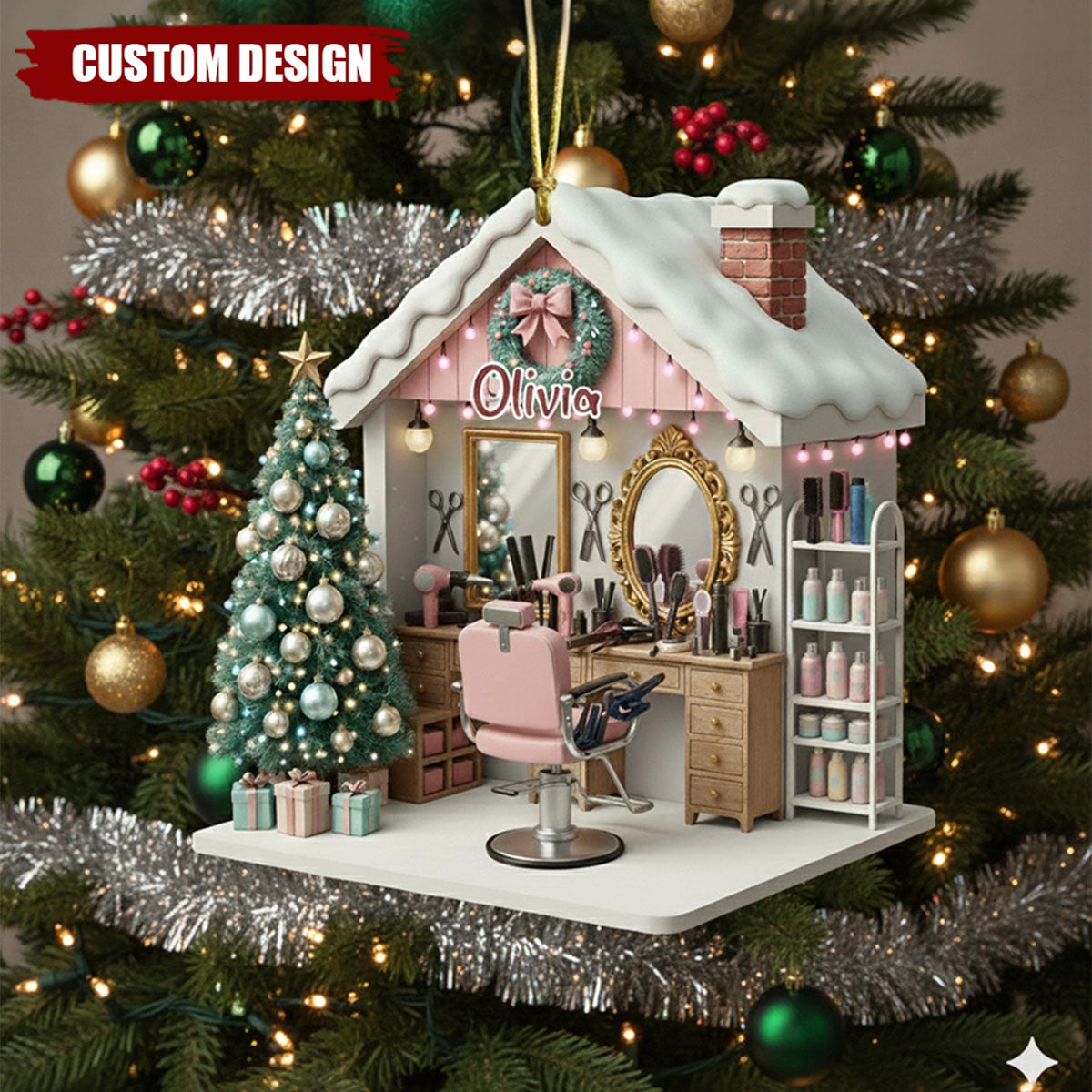Custom Hair Salon Christmas Ornament – Perfect Gift for Hairdressers