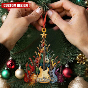 Custom Guitar Tree Christmas Ornament – Personalized Name Music Lover Gift