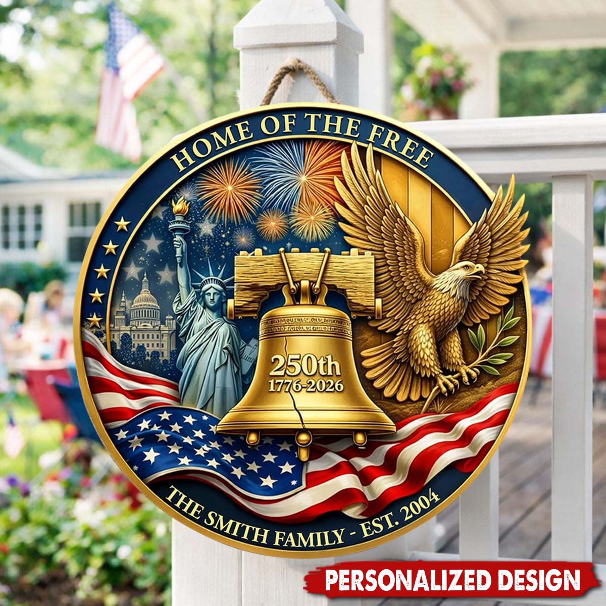 Personalized 250th America Anniversary Wooden Door Sign - Custom Family Gift