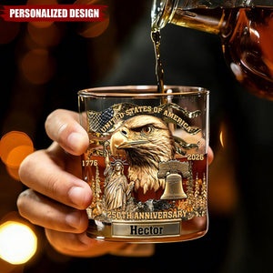 1776–2026 USA 250th Anniversary Whiskey Glass – Personalized Patriotic Keepsake