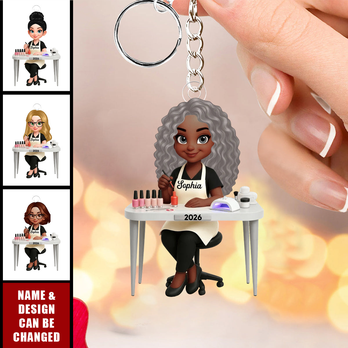 Personalized Nail Technician Keychain – Custom Name Manicurist Gift