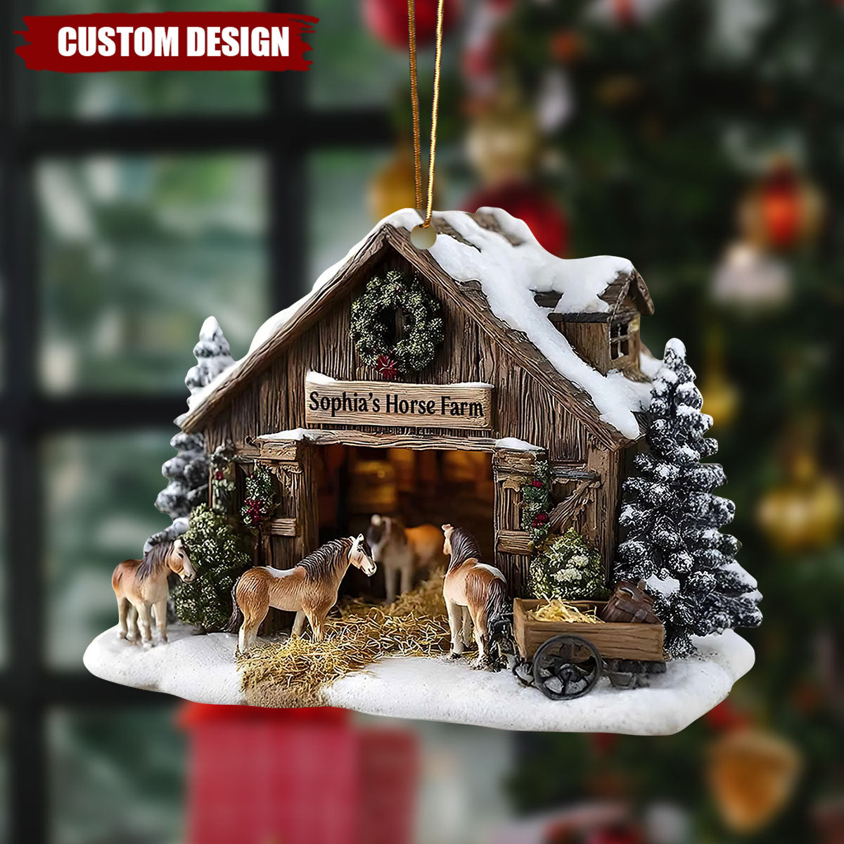 Rustic Personalized Horse Farm Christmas Ornament – Custom Barn Décor for Horse Lovers