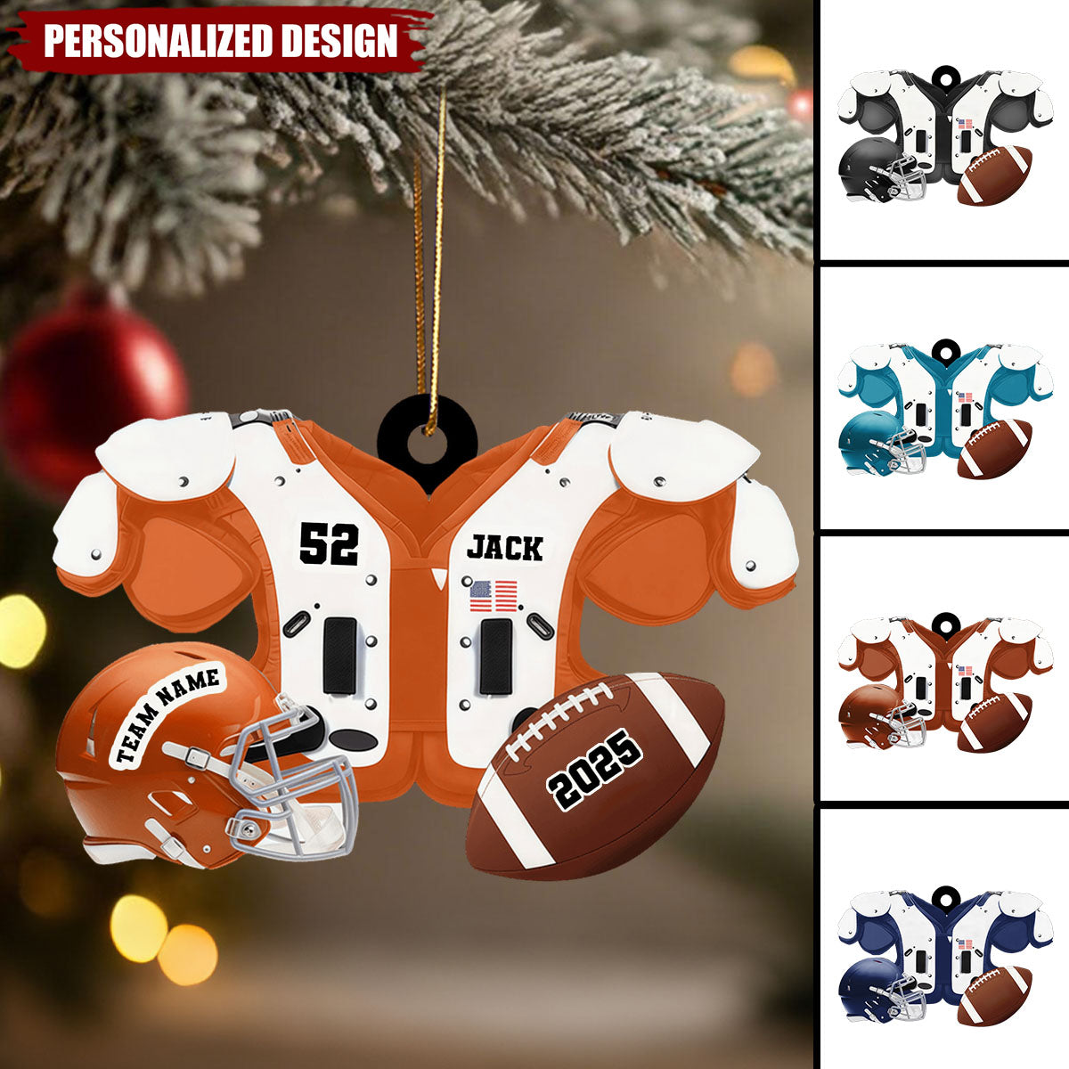 Football Christmas Ornament 2025 – Personalized Name, Team & Number