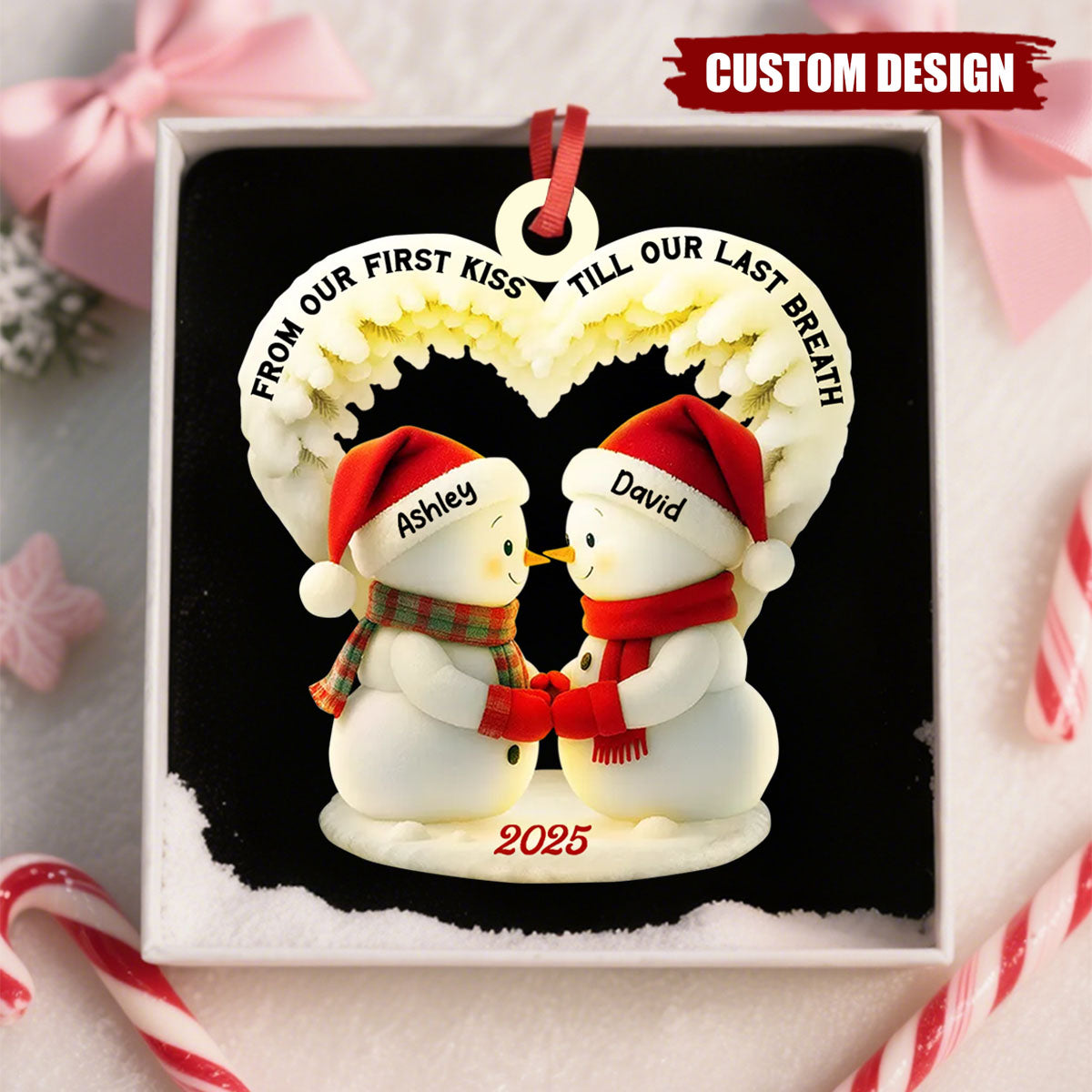 Personalized Snowman Couple Ornament 2025 – Custom Names Christmas Gift for Lovers