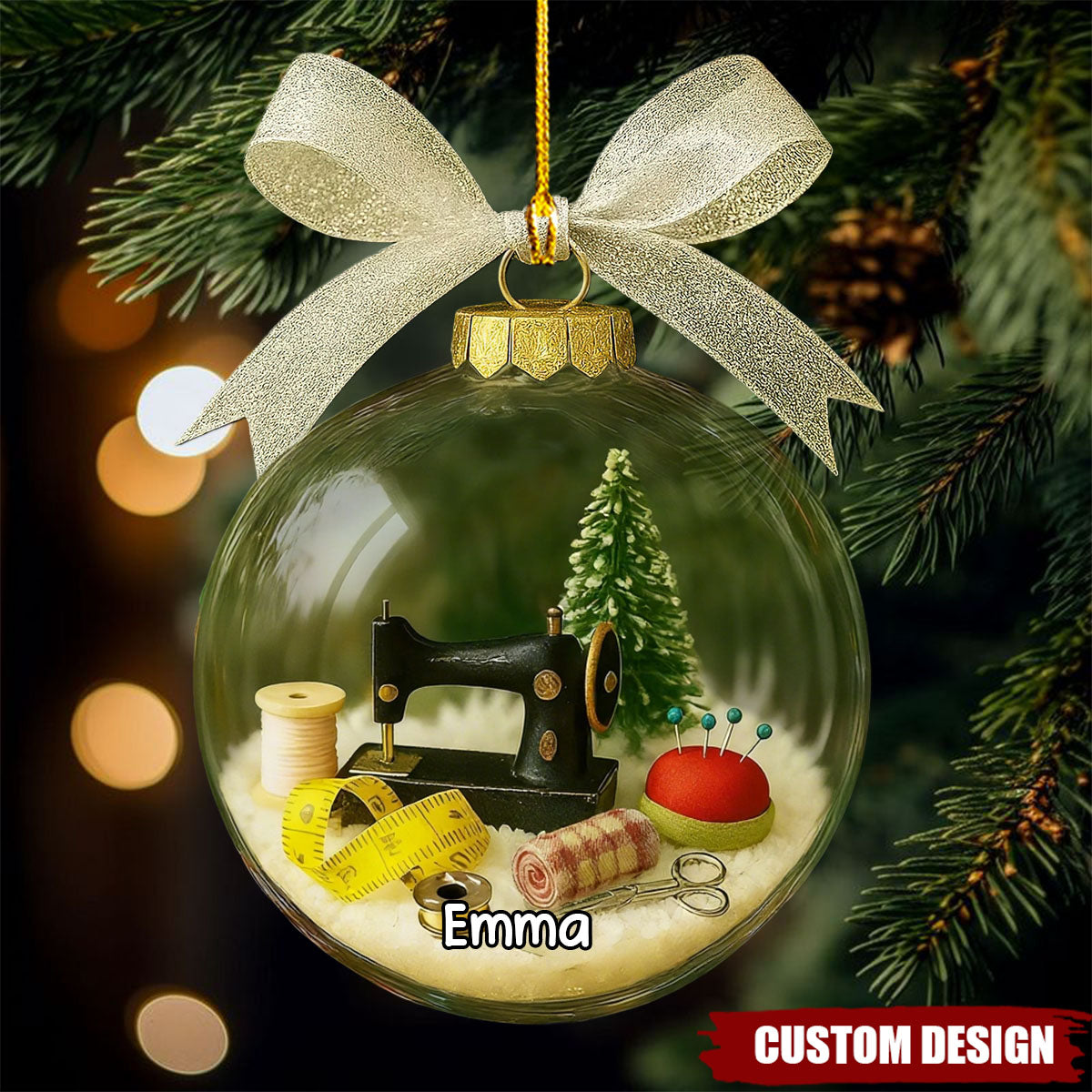 Personalized Sewing Christmas Ornament – Custom Name Gift for Tailors & Seamstresses