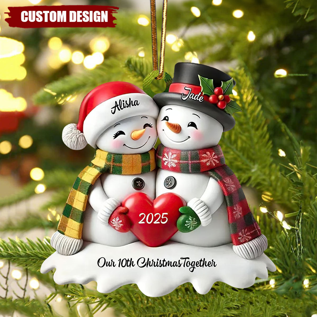 Personalized Couple Snowman Christmas Ornament- Anniversary & Christmas Gift