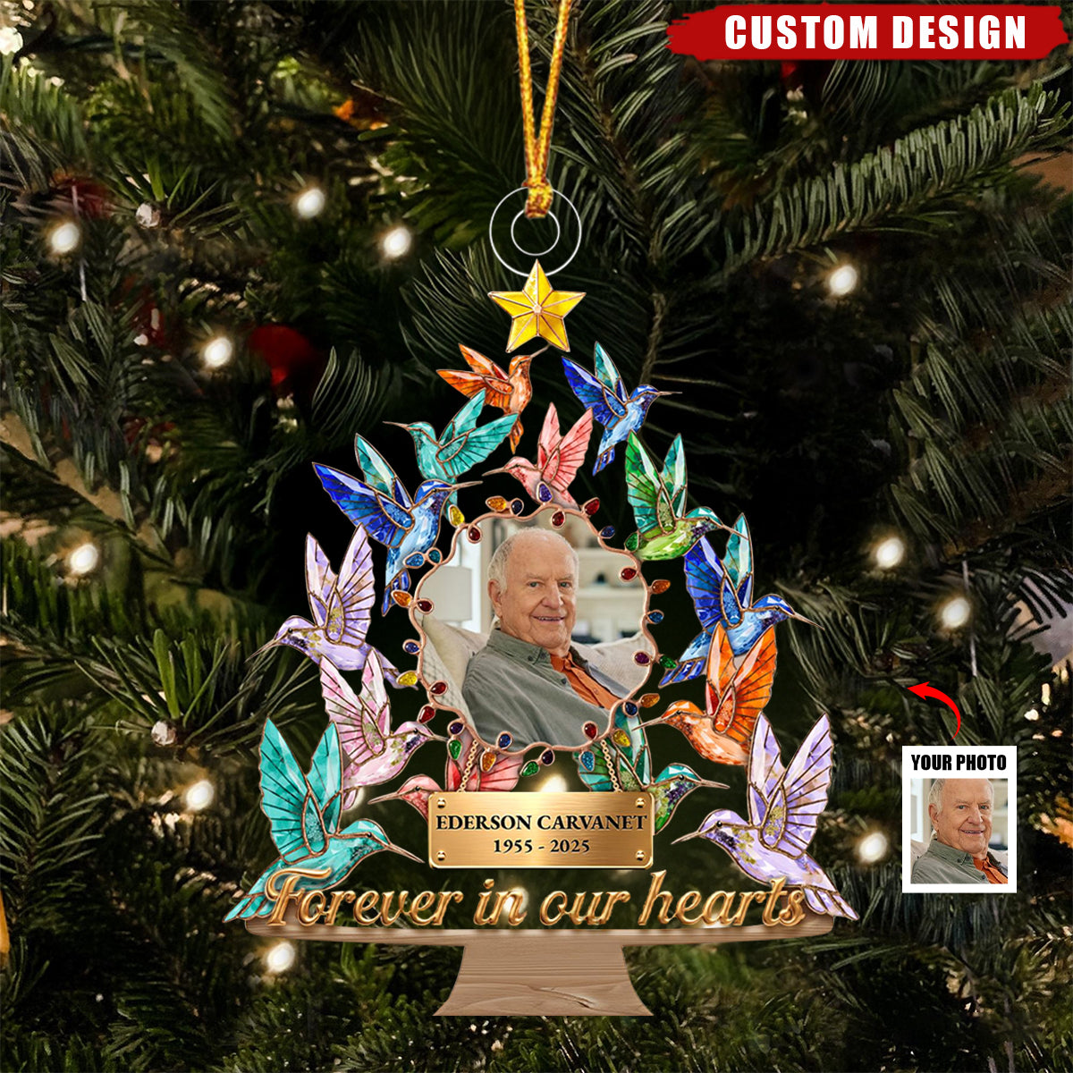 Personalized Hummingbird Memorial Ornament – “Forever in Our Hearts”