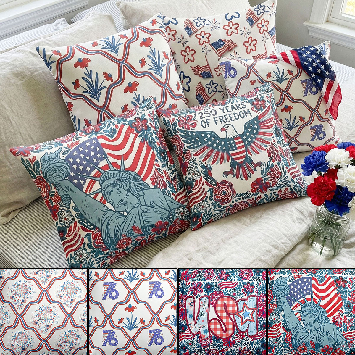USA 250th Anniversary Floral American Flag Pillow - Perfect for Patriots