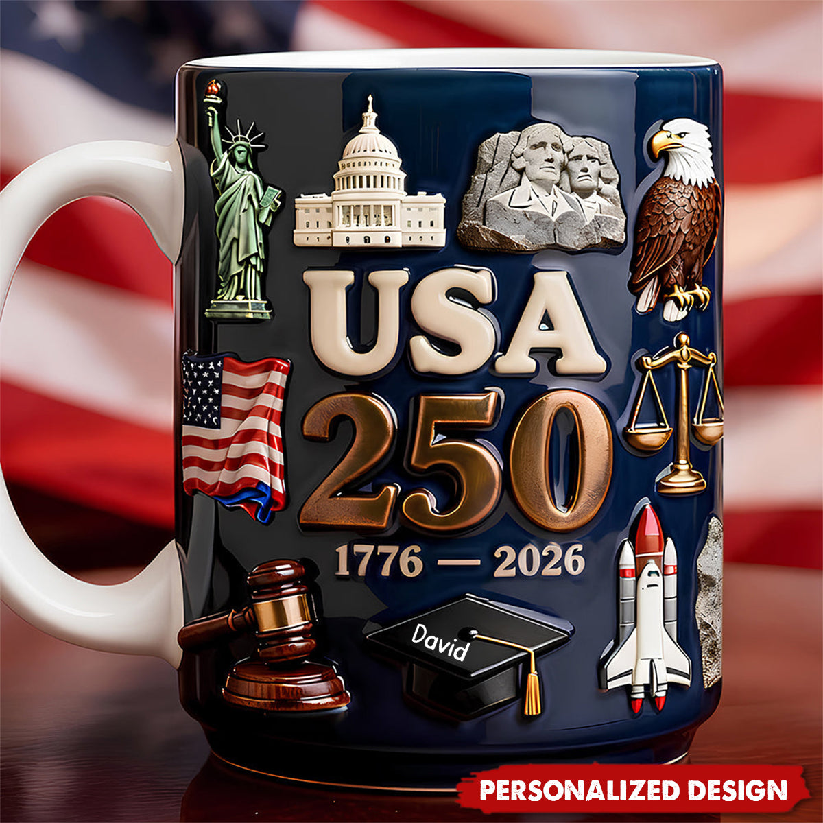 Personalized USA 250th Anniversary Mug - Custom Name Patriotic Gift for History Lovers