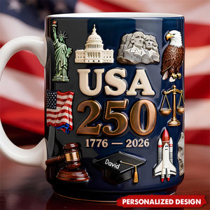 Personalized USA 250th Anniversary Mug - Custom Name Patriotic Gift for History Lovers