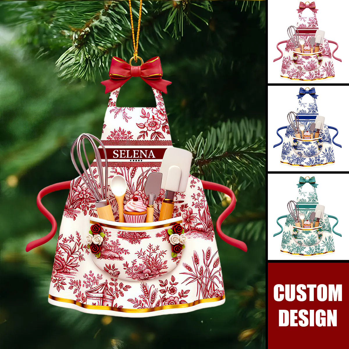 Custom Chef Apron Ornament – Personalized Baking Christmas Decoration