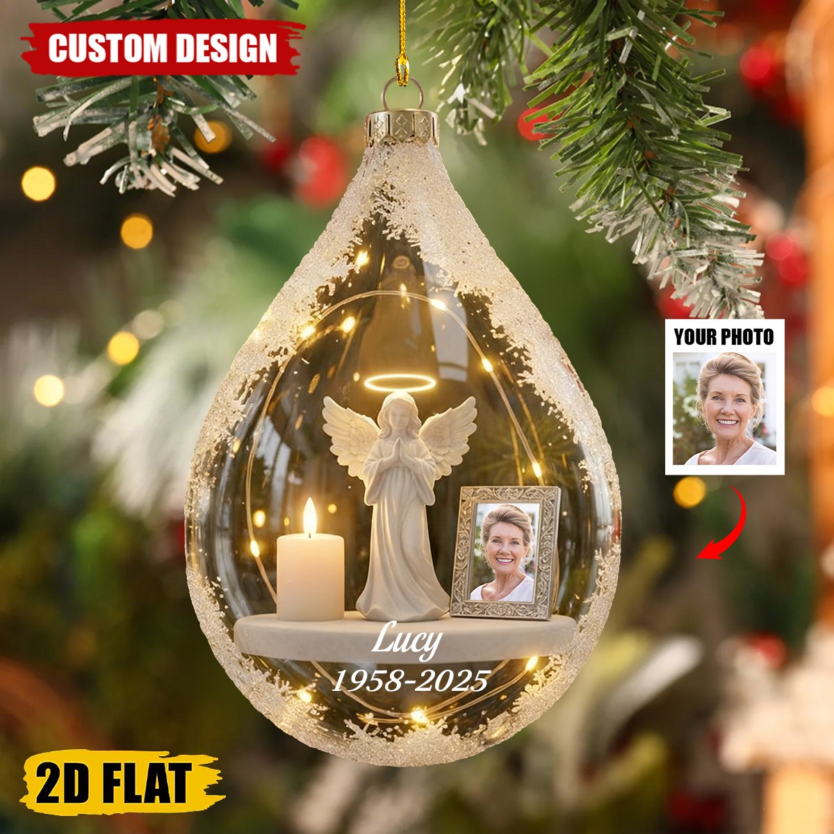 Personalized Memorial Christmas Ornament – Custom Photo & Name Angel Keepsake
