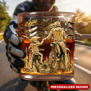 Personalized Dirt Bike Father & Child Whiskey Glass - Custom Names & Numbers