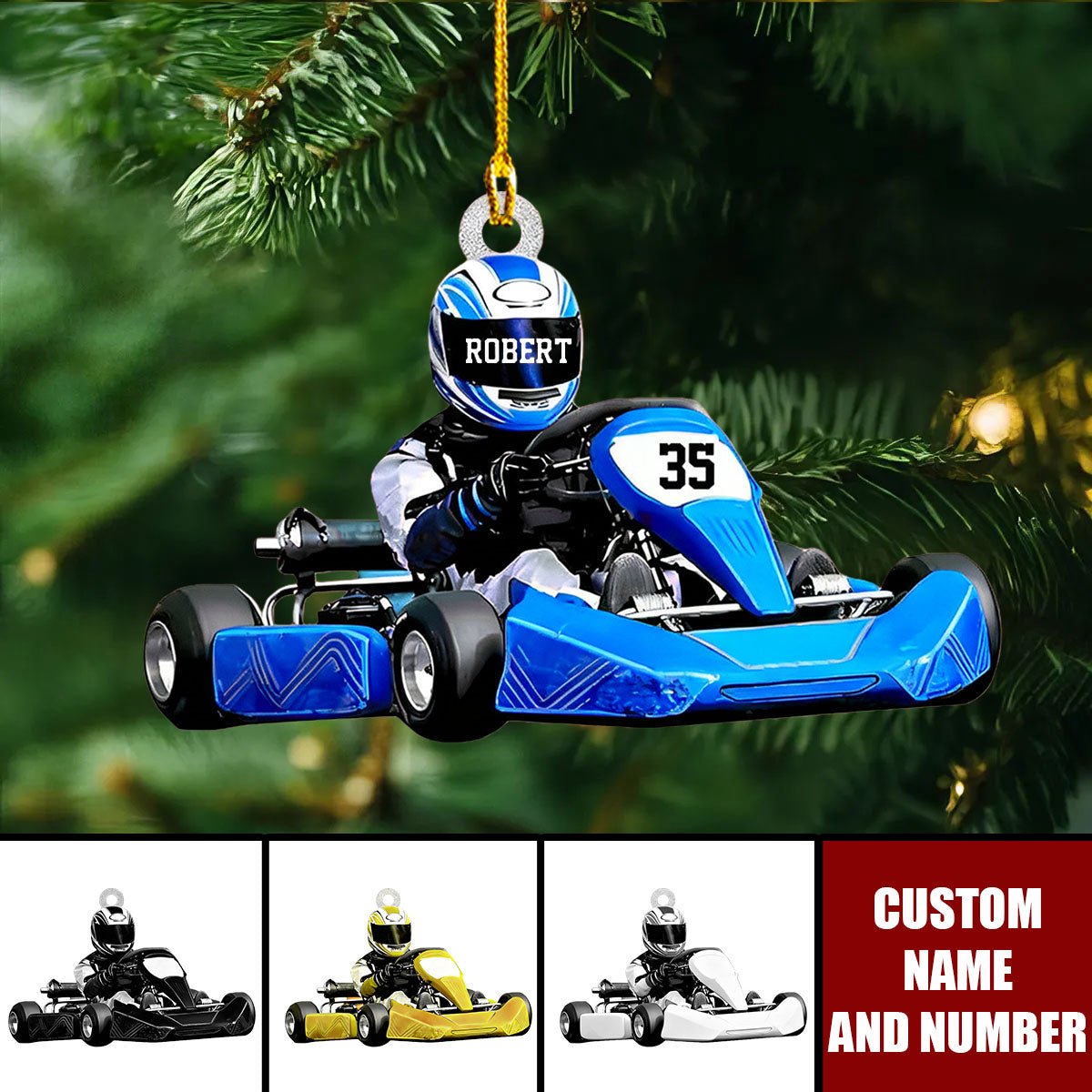 Personalized Go-Kart Ornament – Custom Name & Number Racing Gift for Drivers