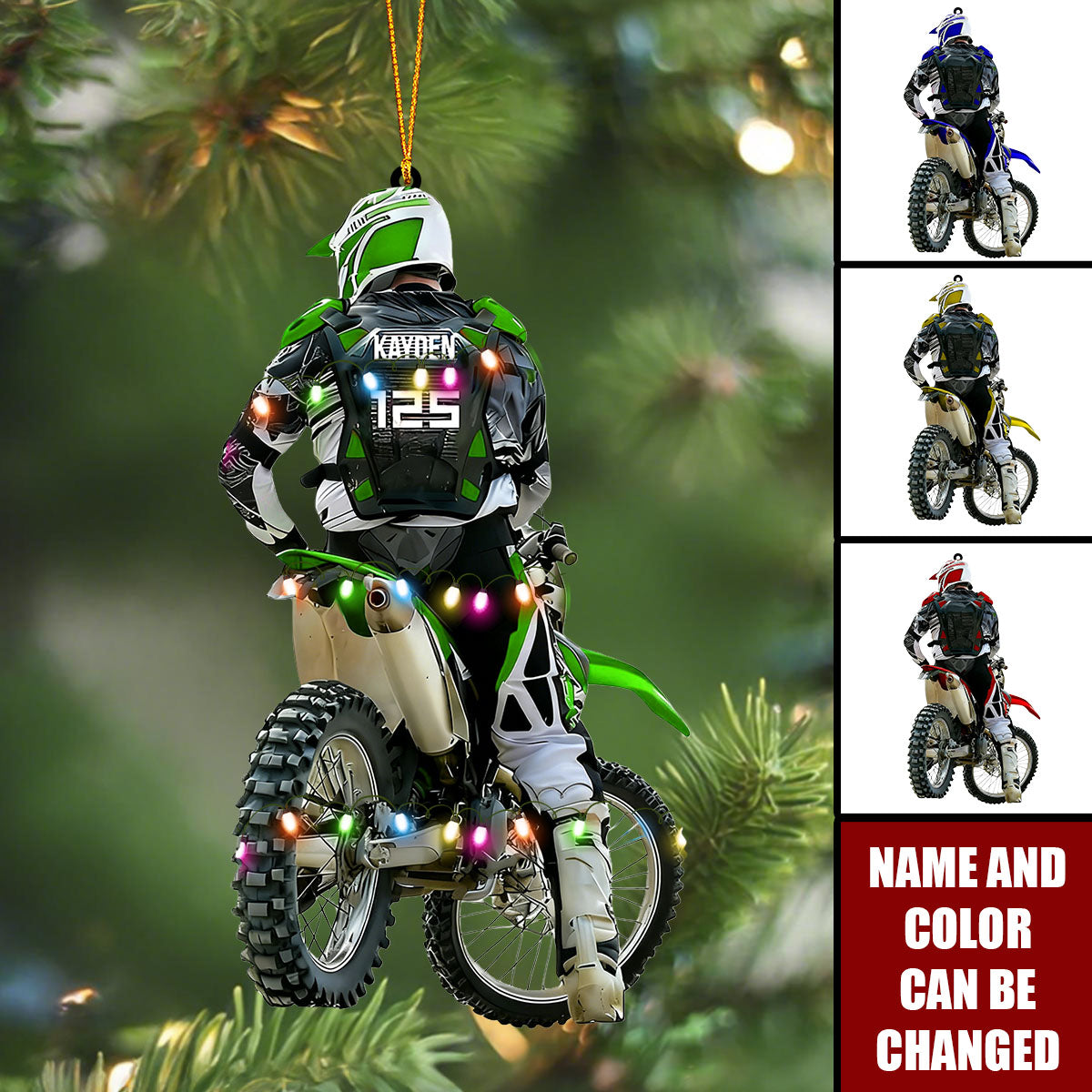 Custom Motocross Rider Christmas Ornament – Personalized Name, Number & Color