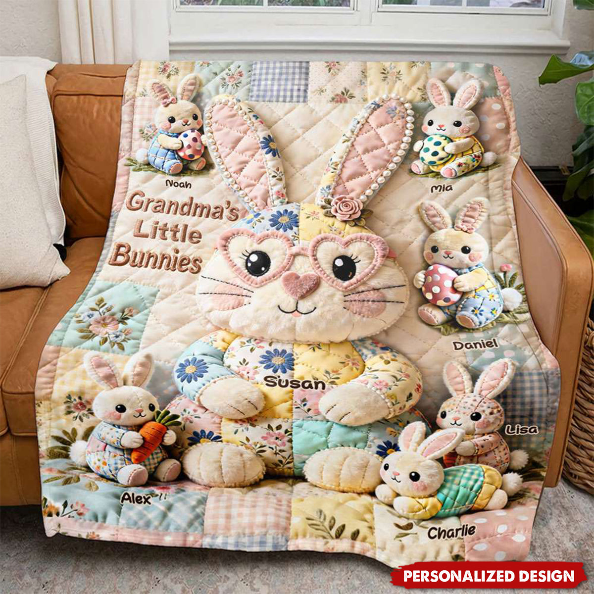 Personalized Grandma's Little Bunnies Blanket - Custom Grandkid Names Easter Bunny Blanket